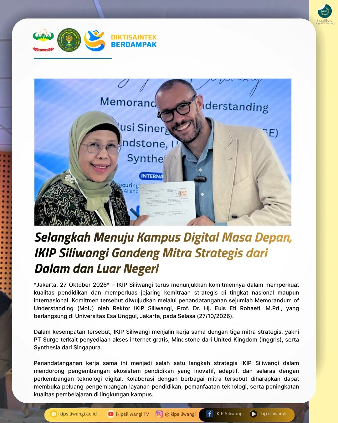 Selangkah Menuju Kampus Digital Masa Depan, IKIP Siliwangi Gandeng Mitra Strategis dari Dalam dan Luar Negeri